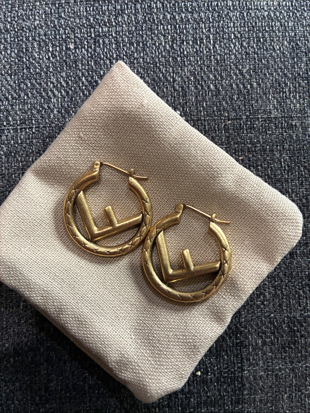 Fendi Gold Hoop Earrings with Chevron Accent - Women's Jewelry
